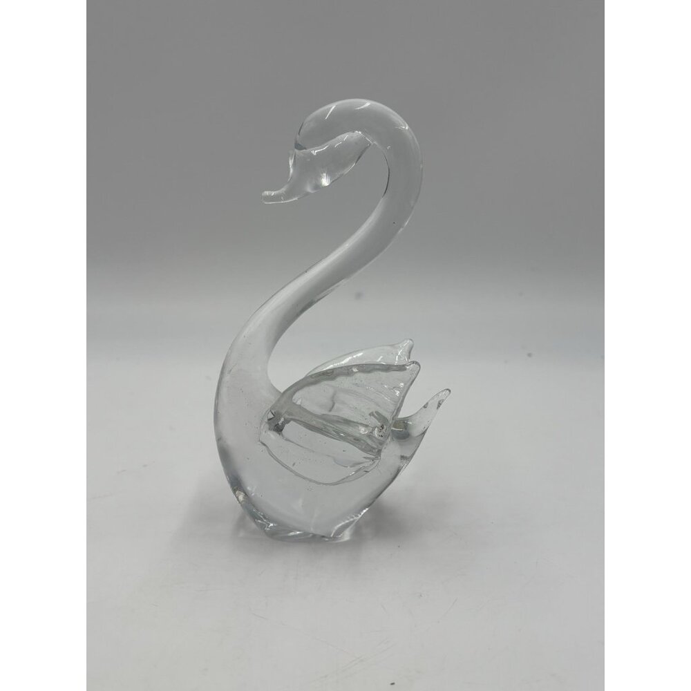 Vintage Clear Art Glass Swan Figurine Made In Taiwan ROC